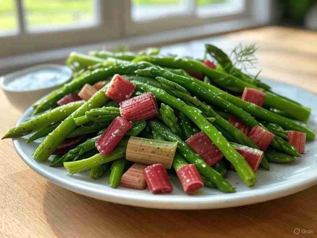 Asperge Rabarber Salade met Dille Dressing