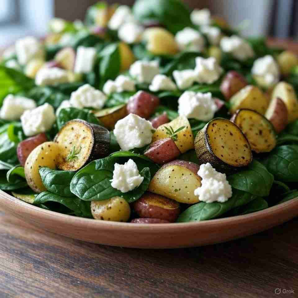 Geroosterde Courgette-Spinazie Salade met Aardappelen en Feta