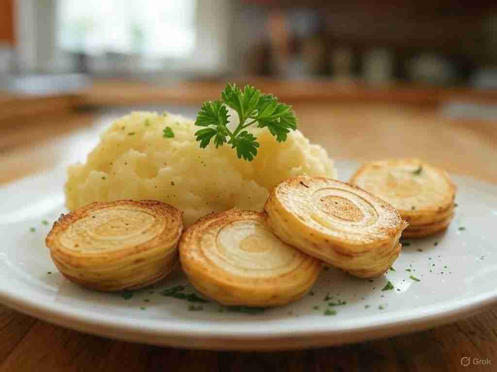 Geroosterde Knolselderij met Aardappelpuree en Peterselie