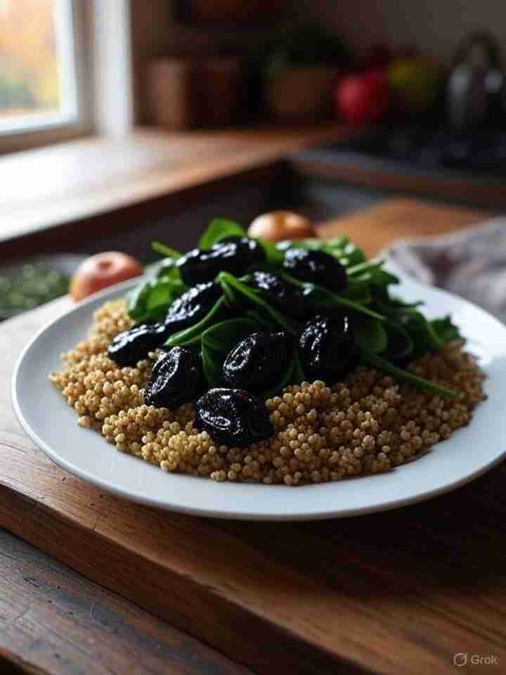 Geroosterde Pruimen met Quinoa en Spinazie