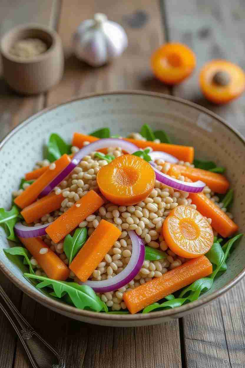 Geroosterde Wortel Farro Salade met Pruim