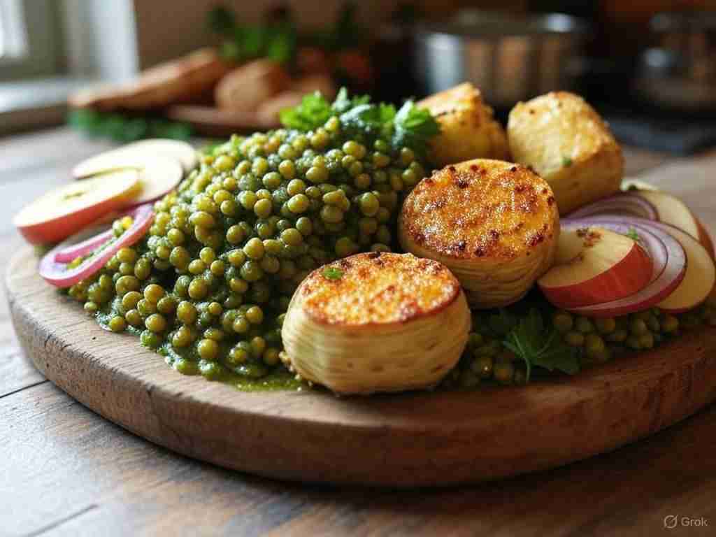 Geroosterde knolselderij met linzensalade
