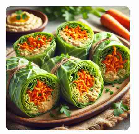 Groene kool wraps met wortel en hummus