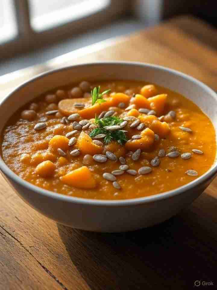 Hartige Pompoen Kikkererwtenstoof met Appel en Zonnebloempitten