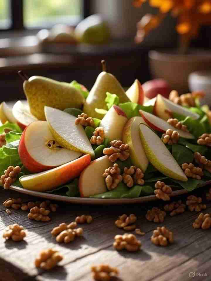 Herfstsalade met appel peer en walnoten