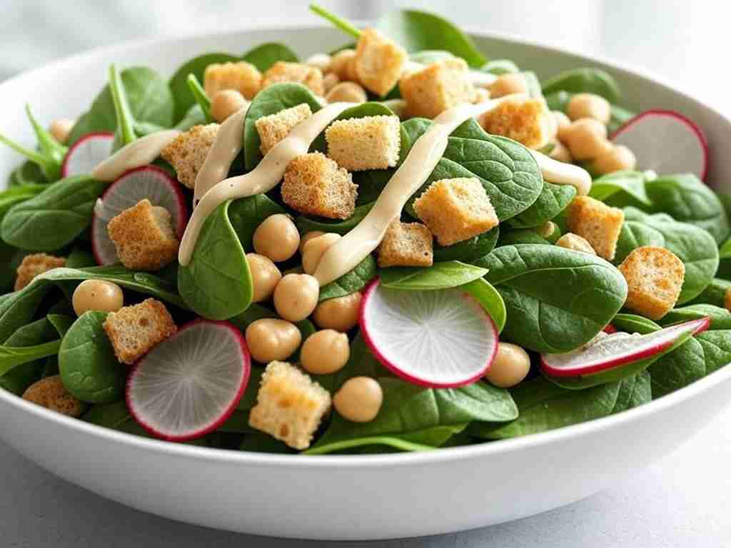  Lente-salade met Radijs, Spinazie en Hummusdressing