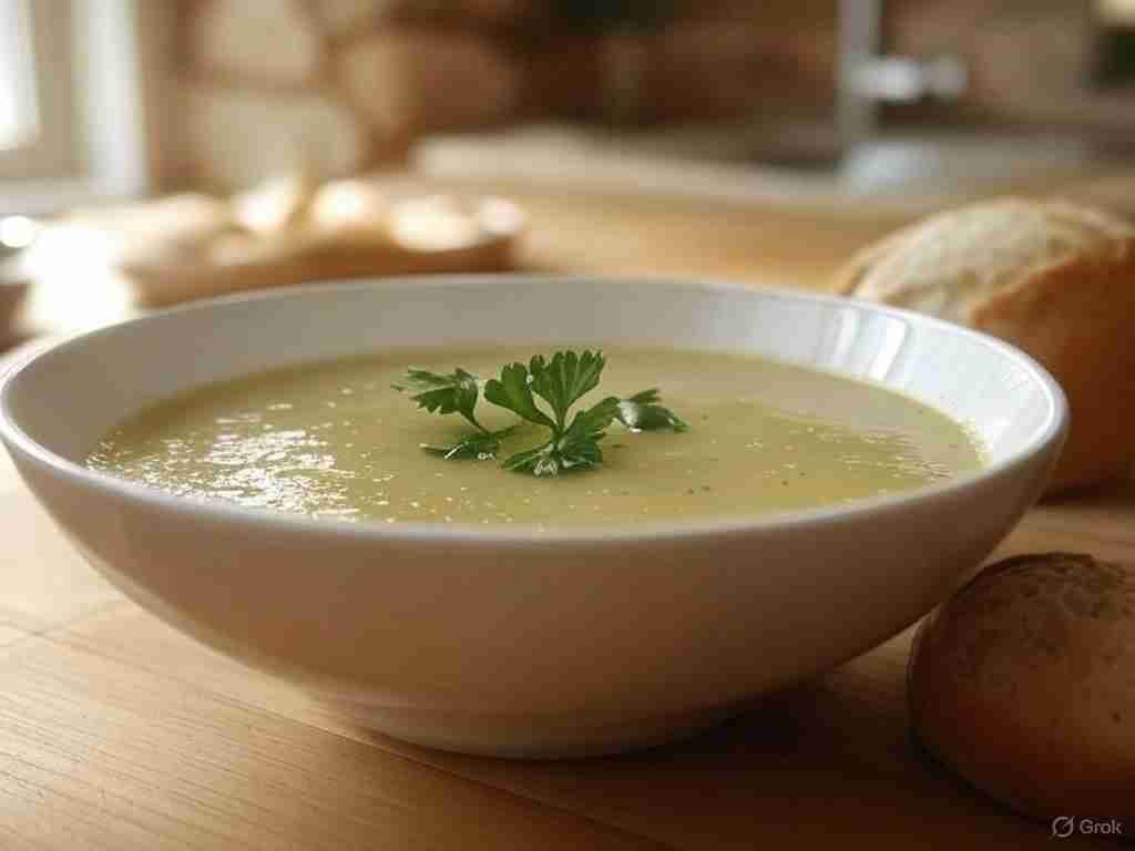 Lente uiensoep met aardappel