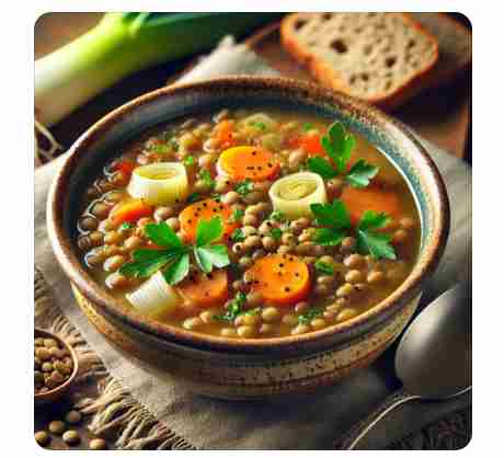 Linzensoep met wortel en prei