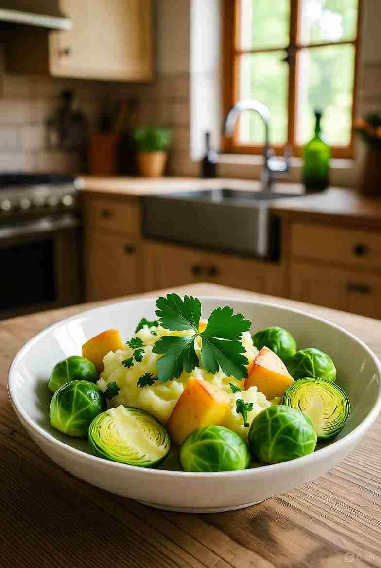 Novemberse Vegetarische Spruitjes Stamppot met Pastinaak Mosterd