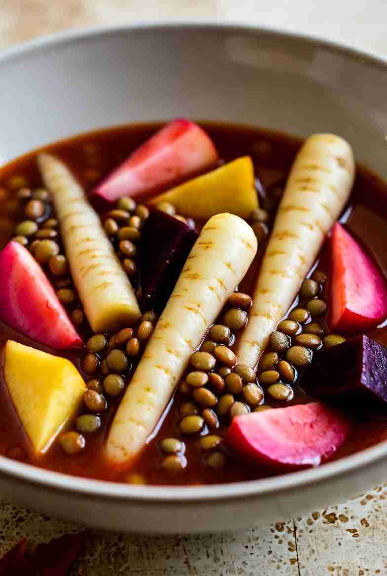 Pastinaak bieten stoof met appel en linzen
