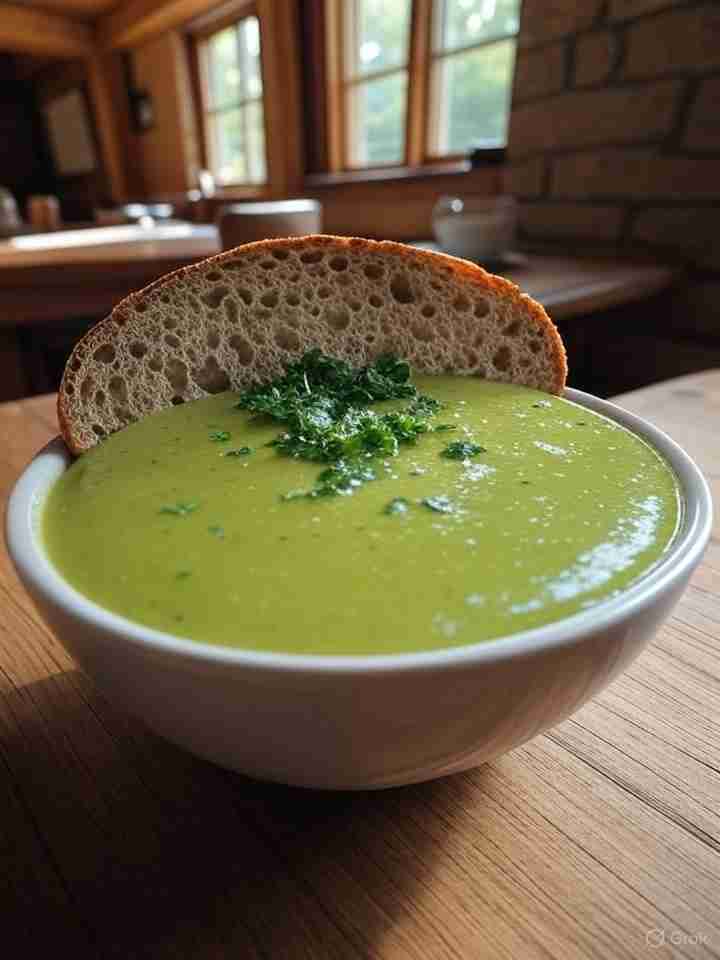 Prei-Doperwten Soep met Volkorenbrood