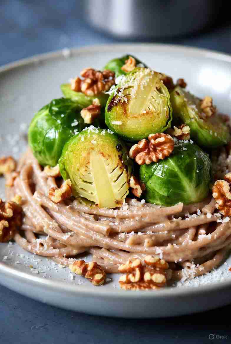 Romige Winterse Spruitjes Pasta met Walnoten en Oude Goudse Kaas