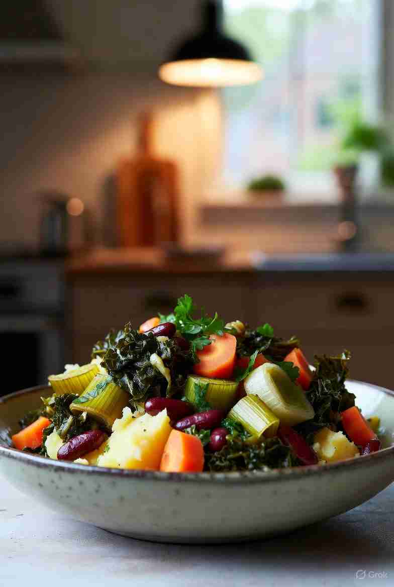 Vegetarische Boerenkoolstamppot met Wortel Prei en Bonen