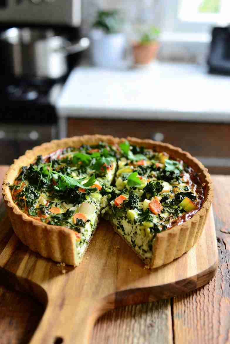 Vegetarische Volkoren Quiche met Boerenkool Prei Wortel en Ui
