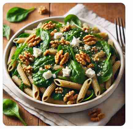 Volkoren pasta met spinazie en walnoten