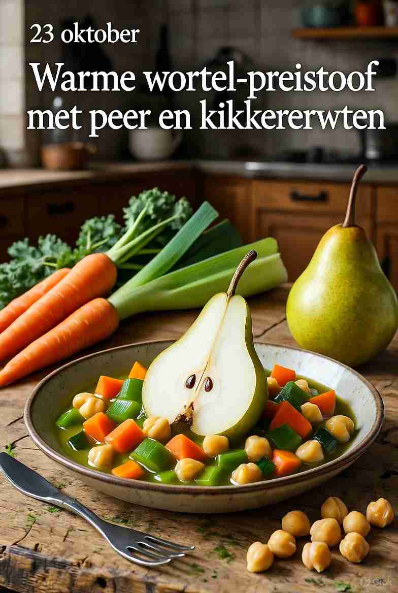 Warme wortel preistoof met peer en kikkererwten