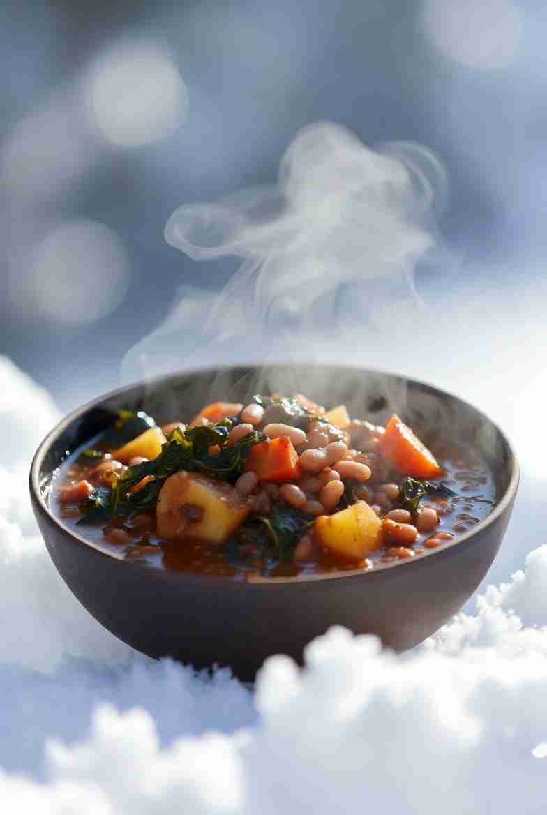Winterse bruine bonenstoofpot met boerenkool wortel en aardappel