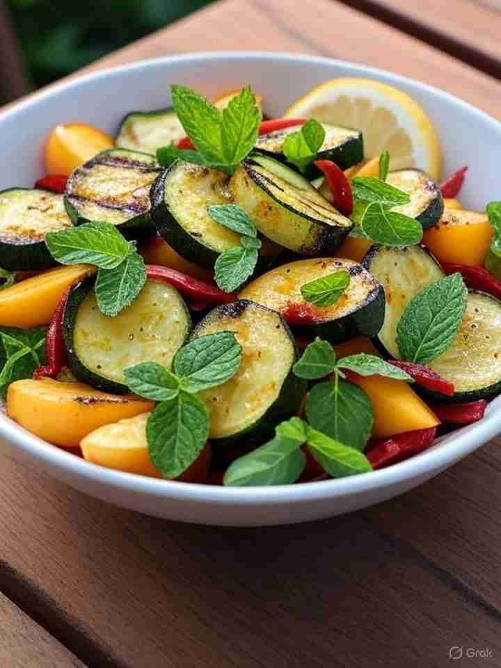 Zomerse Courgette-Paprikasalade met Perzik en Munt