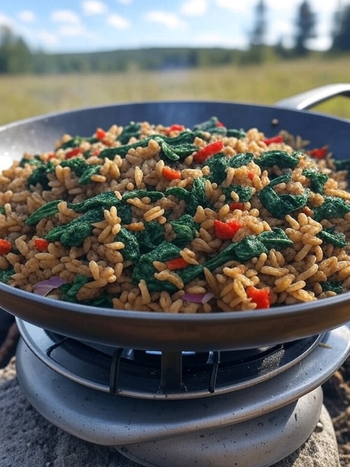Zomerse Spinazie Rijststoof met Paprika en Kruiden