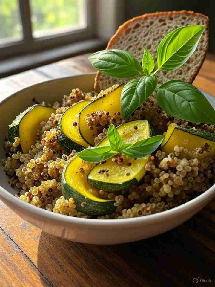 gebakken courgette met quinoa en verse kruiden