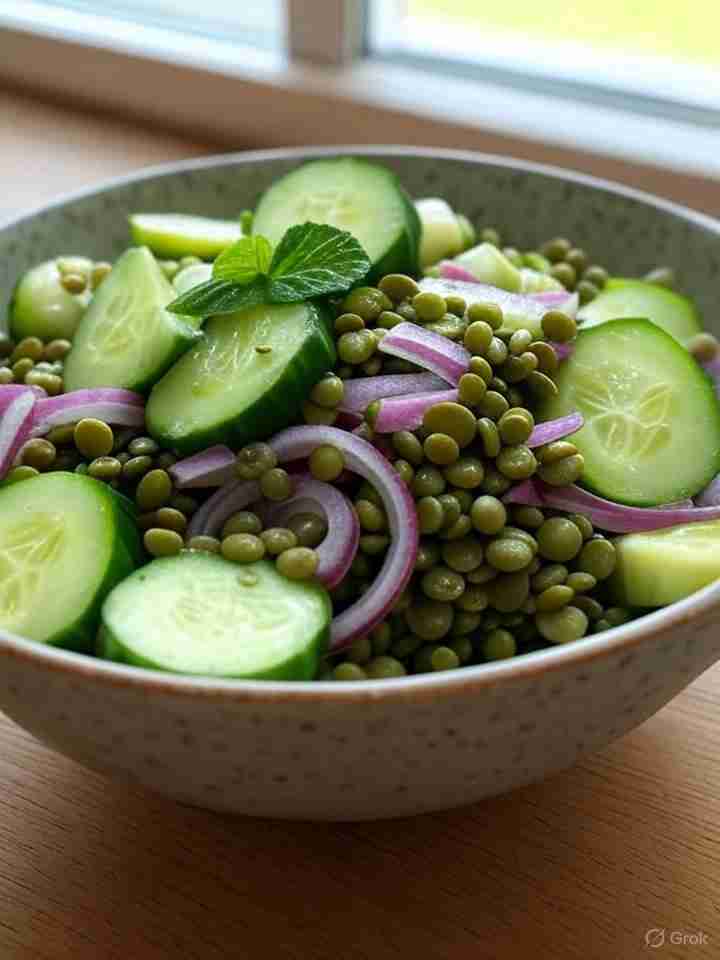 komkommersalade met munt en linzen