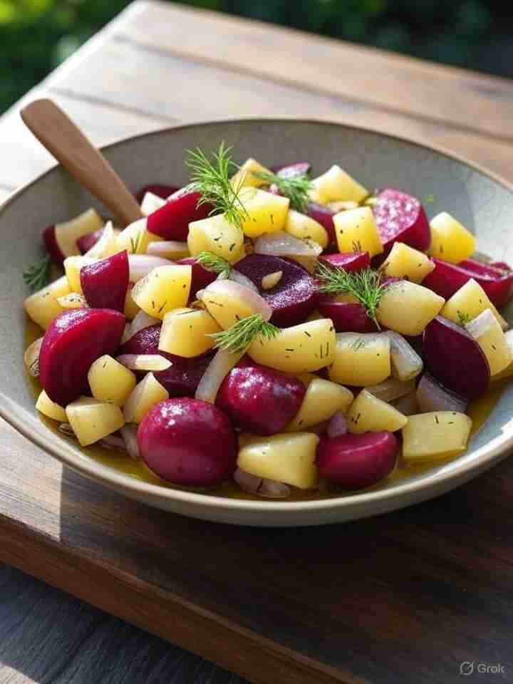 rodebietensalade met aardappelen en dille