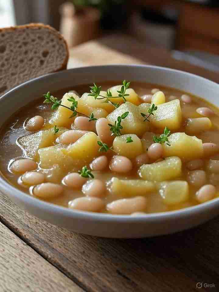 stoofpot van koolraap en witte bonen met tijm